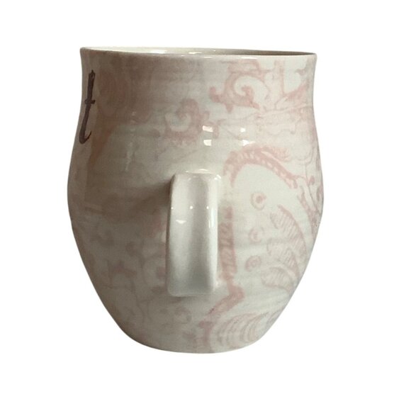 Anthropologie Homegrown Monogram Letter T Pink Floral Coffee Mug Tea Cup 14oz - Picture 4 of 7